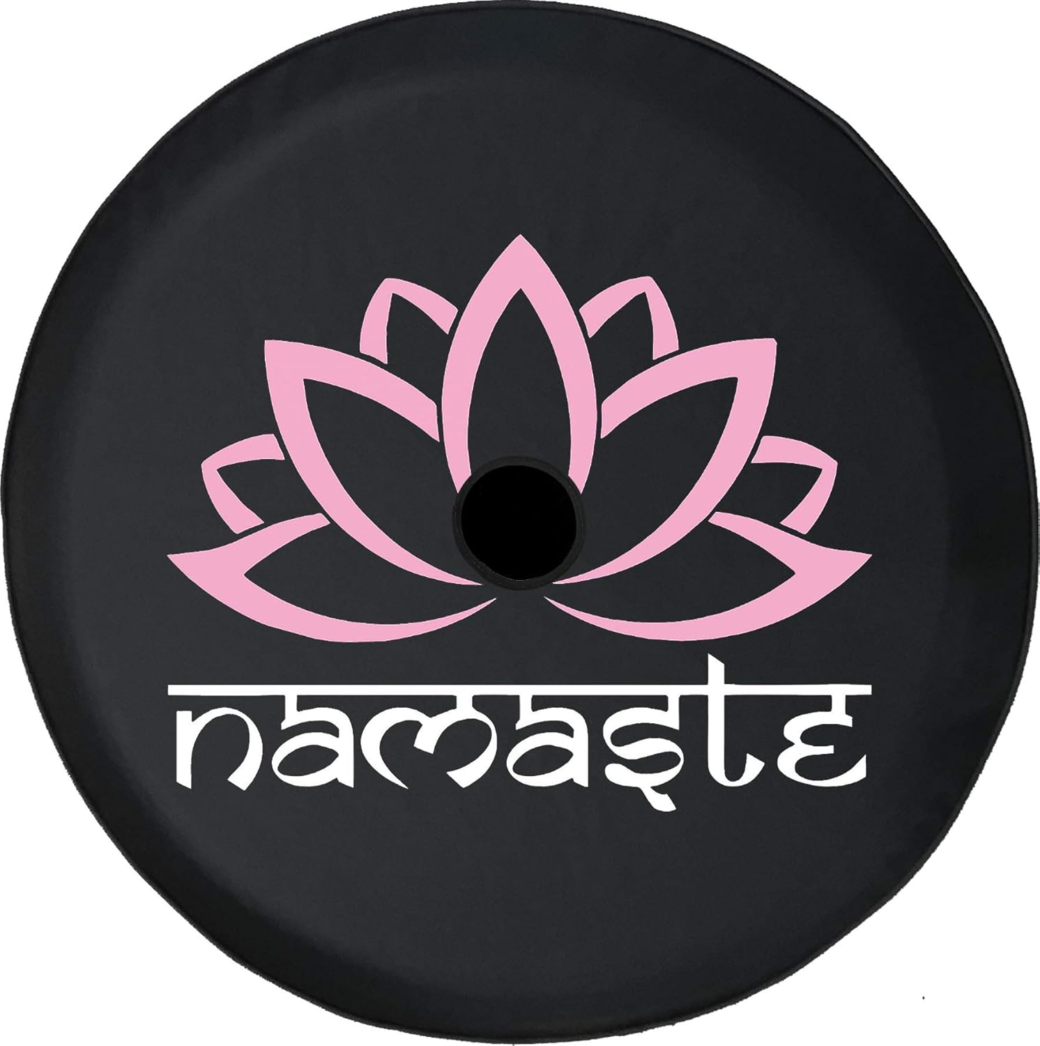 Funny Spare Tire Wheel Cover for Camper SUV Trailer Truck RV JP Thick PVC Leather | Pink Namaste Lotus Flower Black 32 Inch with Backup Camera Hole