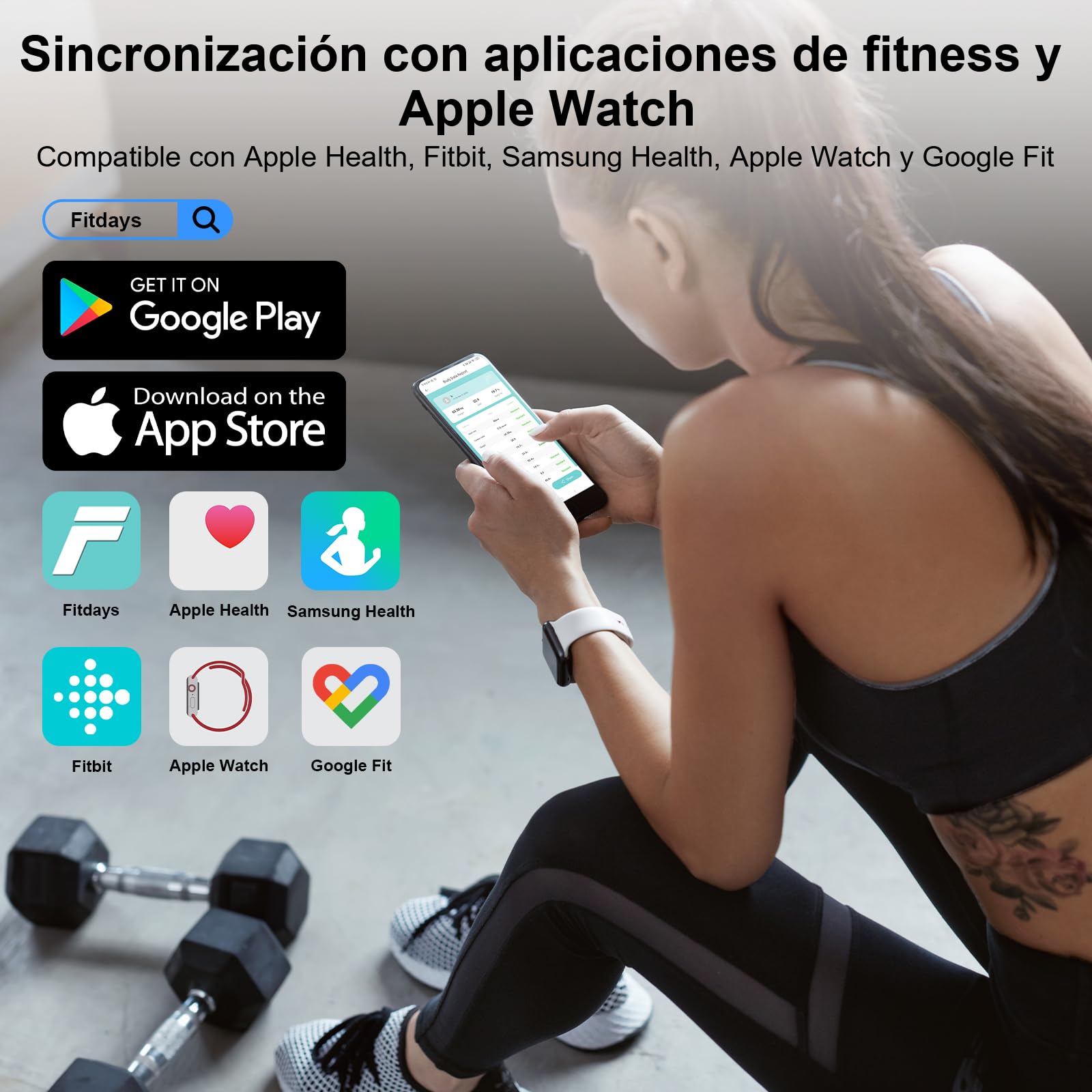 Báscula Grasa Corporal Báscula de Baño Digital, Balanza Bluetooth Inteligente con Análisis (pantalla grande)