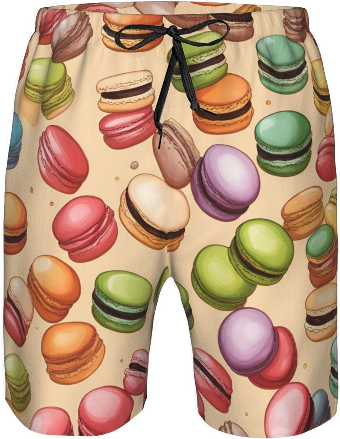 Mens Macaron Biscuit Flavored Print Beach Shorts,Casual Summer Shorts for Men,Quick Dry Polyester
