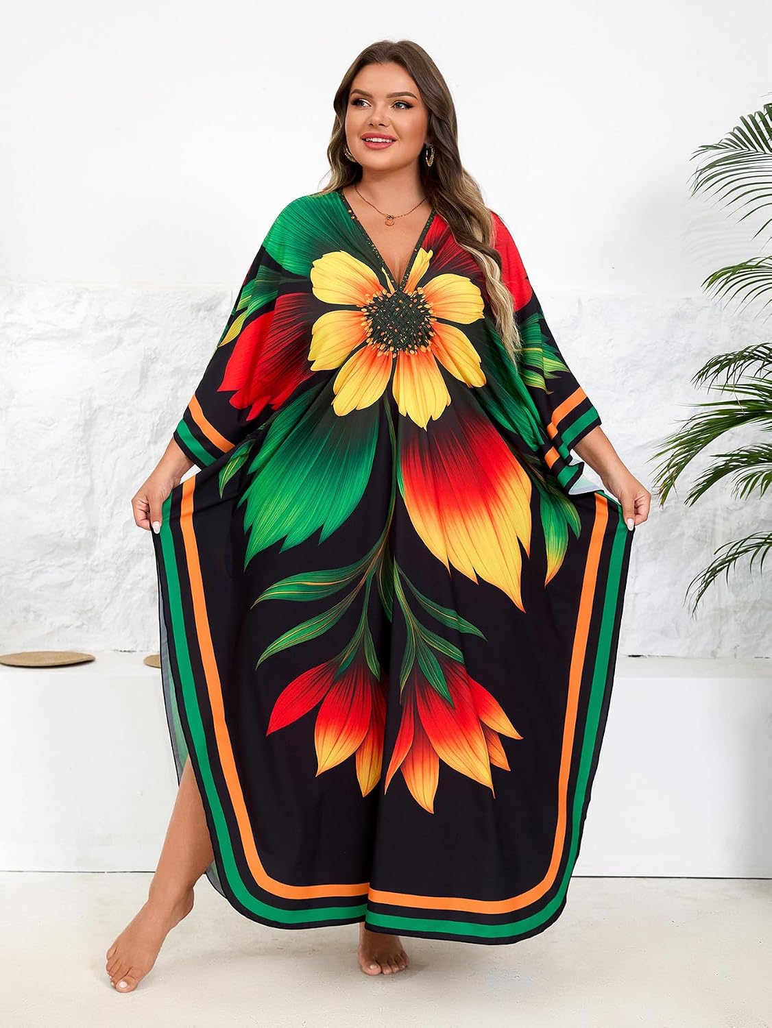 Kaftan Dress for Women - Plus Size Caftan Maxi Beach Dress Moo Moos Loungewear, Swimsuit Cover Up for Beach, Pool or Vacation
