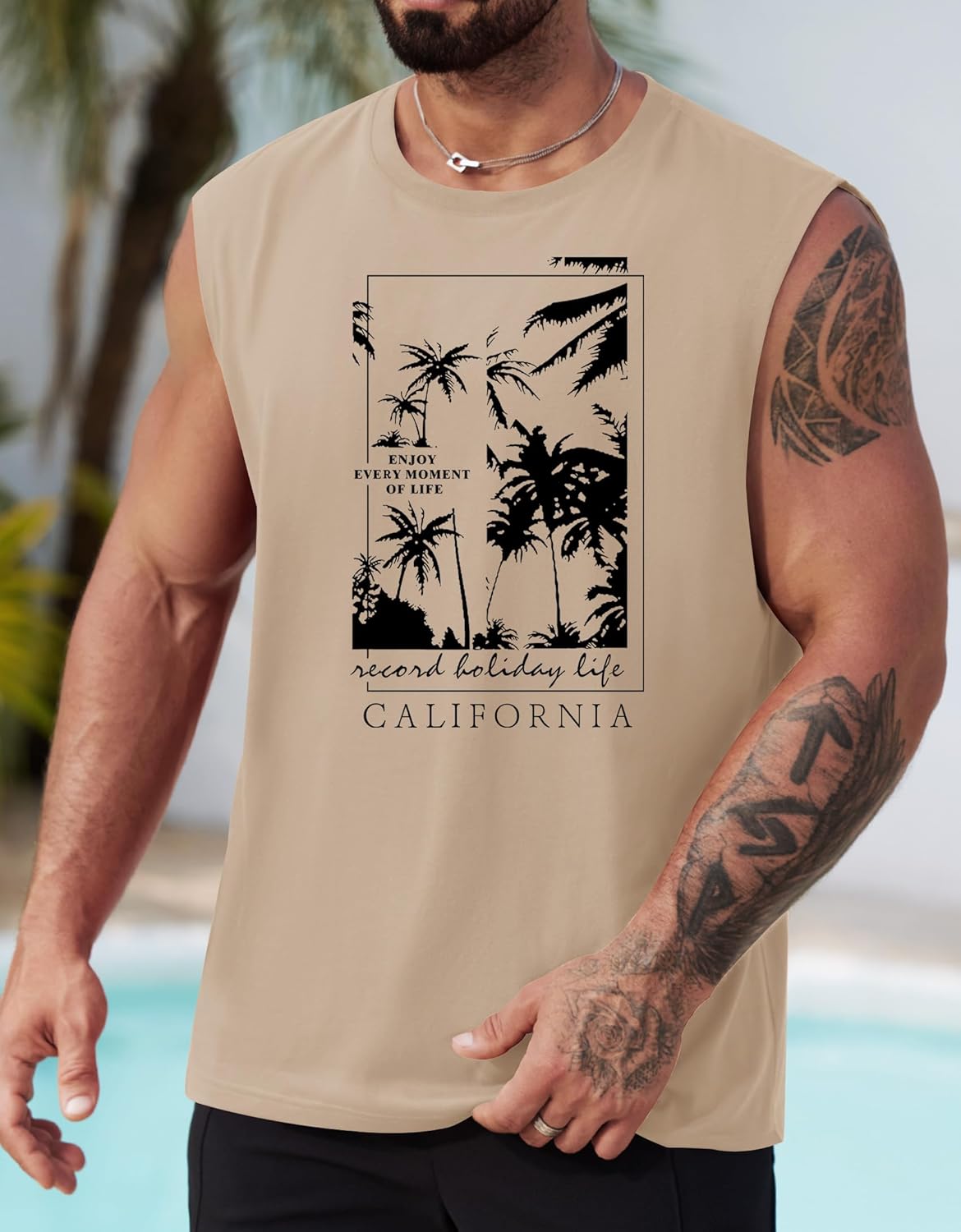 Mens Beach Summer Tank Tops Palm Tree Graphic Vacation Muscle Sleeveless Shirts (S-3XL) - Image 3