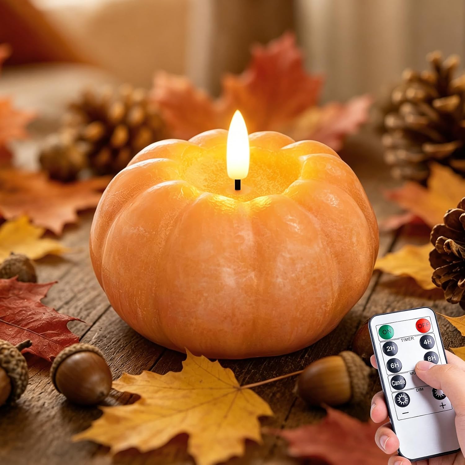 Fall Decor, Fall Decorations for Home, Flameless Pumpkin Candle, Orange 1Pc