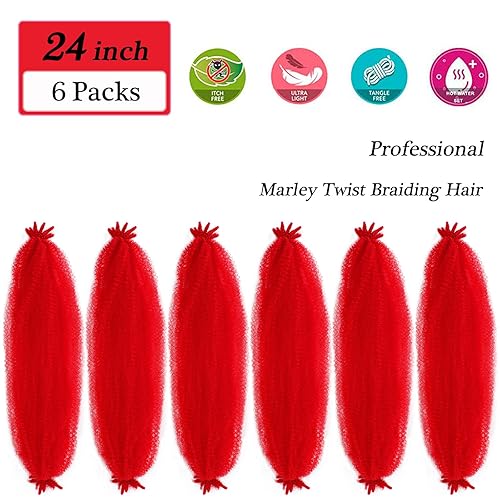 Miniatura 2 de Cabello afro trenzado elástico de 24 pulgadas, cabello rojo Marley para rastas sintéticas, cabello trenzado estilo afro cubano, cabello de ganchillo