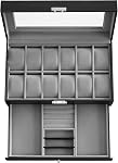 SONGMICS 12-Slot Watch Box Case with Glass Lid, Men Watch Display, Synthetic Leather, Black UJWB012