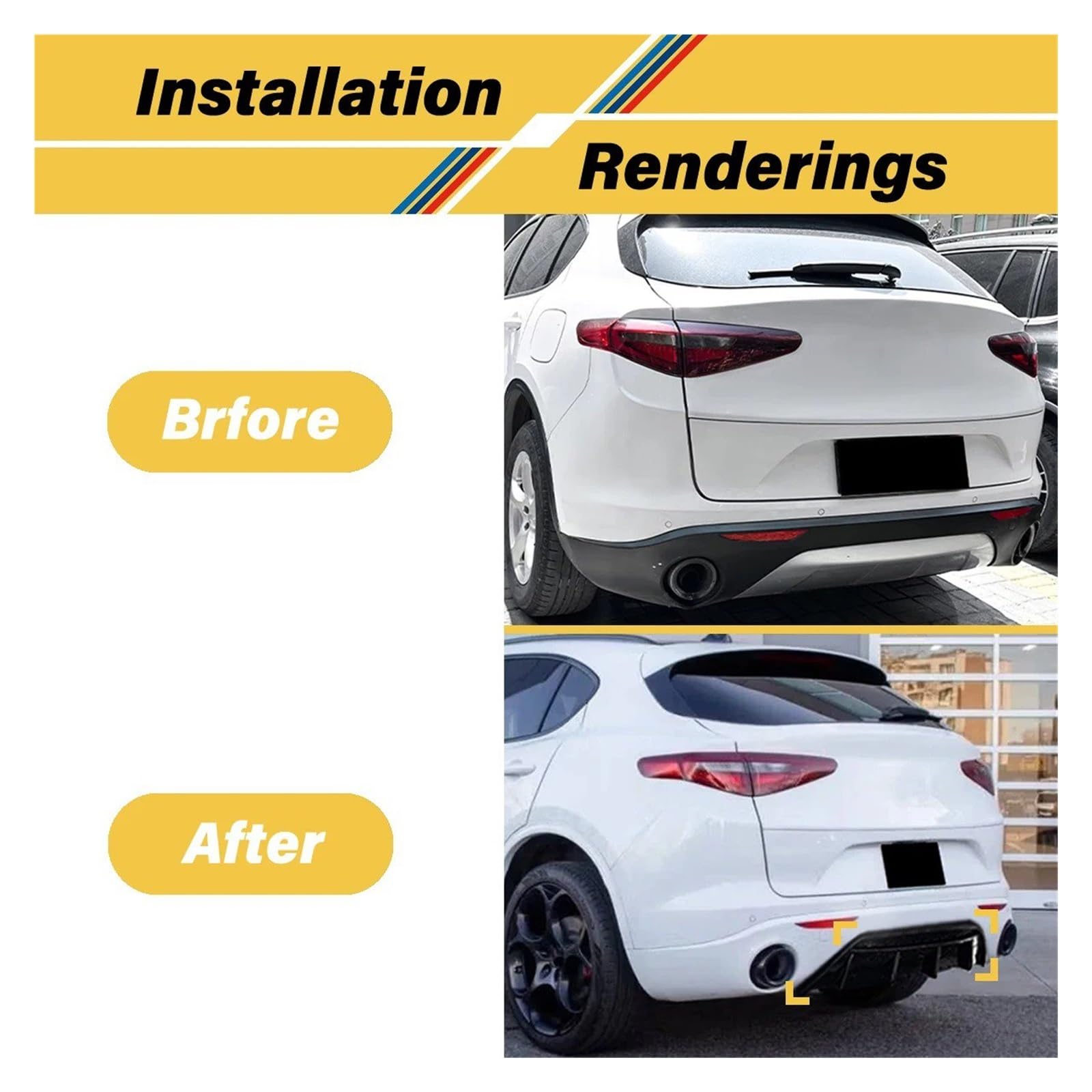 Paraurti Posteriore Diffusore Per Alfa Per Romeo Per Stelvio 2017 2018 2019 2020 2021 2022 2023 2024 Paraurti Posteriore Spoiler Labbro Diffusore Kit(Glossy Black)