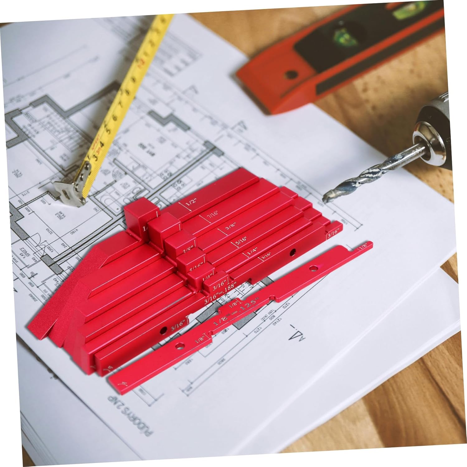 Adjustable Height Gauge Set for Woodworking 7pcs Precision Router Table Setup Blocks Red Measuring Blocks for Accurate Measurements Multi-Purpose Measuring Tools