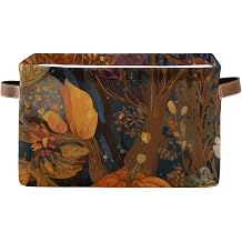 OTVEE Autumn Woodland Ghost Story Storage Basket Foldable Open Storage Bins Laundry Hamper With Handles Rectangular Baskets Cube for Closet Office Nursery Toys Bedroom Home Organizer