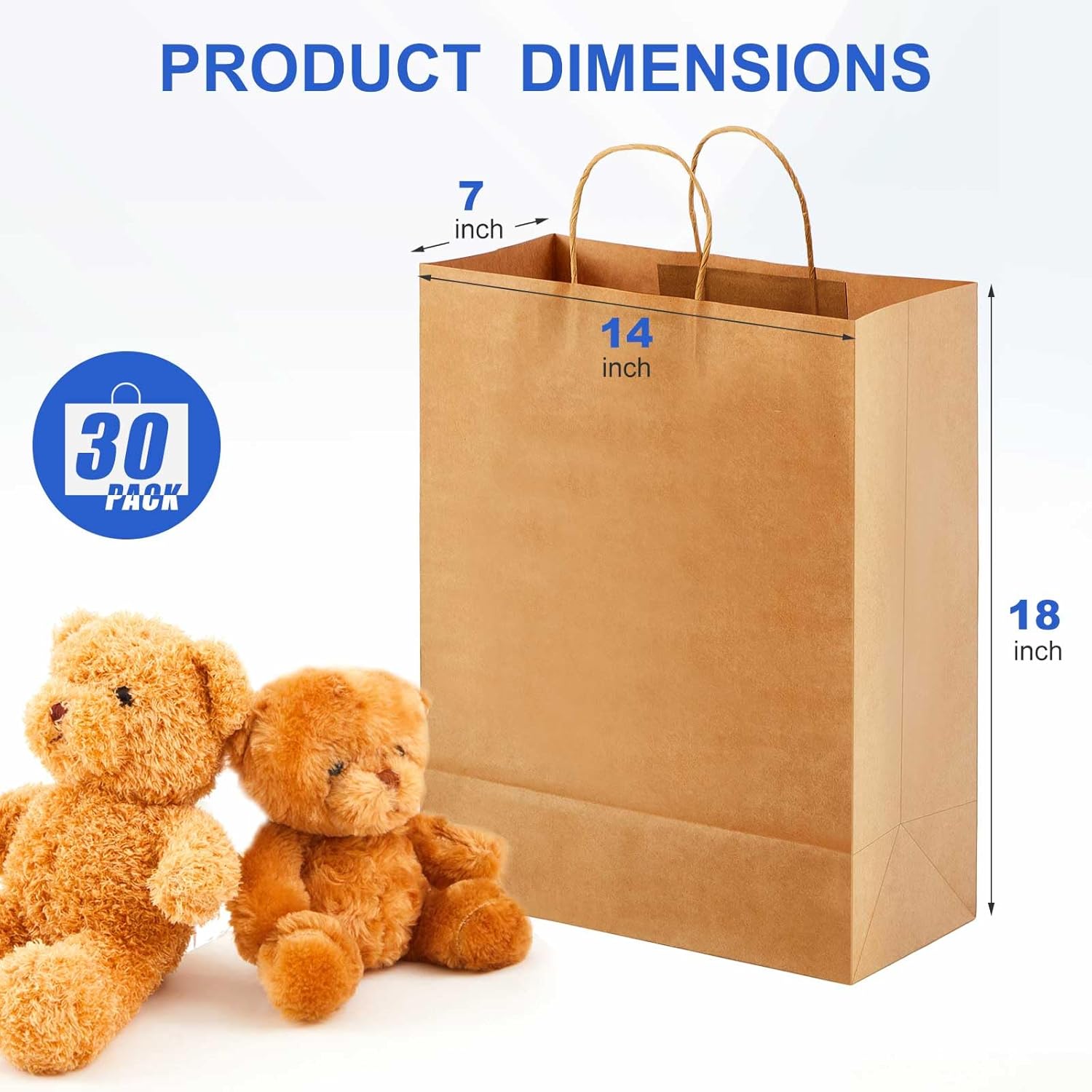 Maitys 30 Pcs 18x7x14 Inch Extra Large Paper Gift Bags with Handles Bulk Kraft Bags for Business, Merchandise, Gifts, Shopping, Retail Stores, Birthday Party Brown Color for Multiple Uses