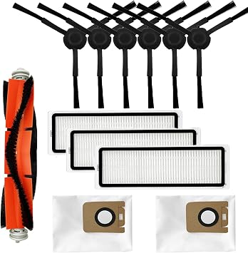 Replacement Parts Accessories for Dreame Bot Z10 Pro L10 Plus Vacuum Cleaner, 1 Main Brush, 6 Side Brush, 3 HEPA Filter, 2 Dust Bag