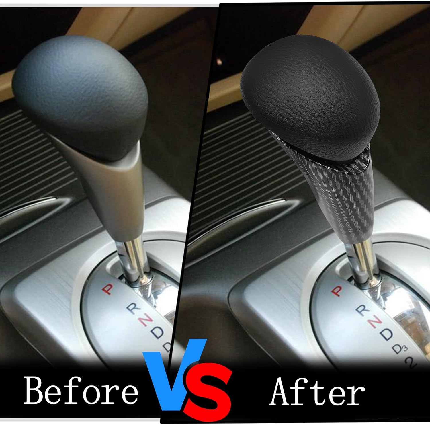 Compatible with Honda Civic 2006-2011 ABS Faux Leather Black Carbon Fiber Pattern Automatic Gear Shift Knob Lever Replace