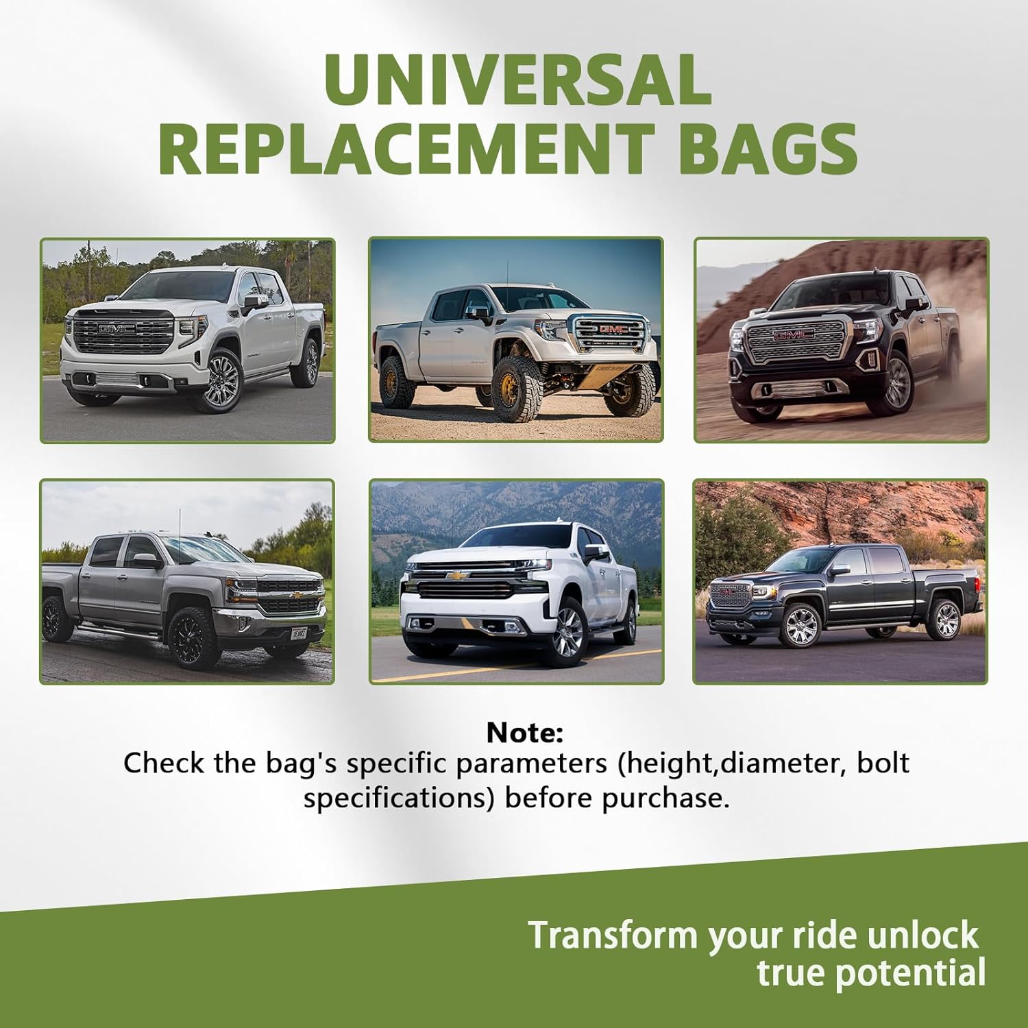 Universal Pair D2600 Air Spring Bags for Trucks, Double Bellows Air Bag Suspension Replacement, Load Leveling Air Bags for Dodge Ram, Chevrolet Silverado, GMC Sierra, Ford F150 F250 F350