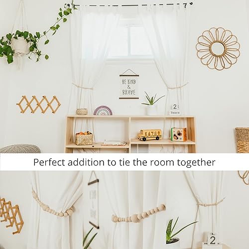 Miniatura 6 de sageinthyme - Juego de 2 soportes para cortinas de cuentas de madera con cuentas de madera para atar en la parte trasera con borlas y cuentas,