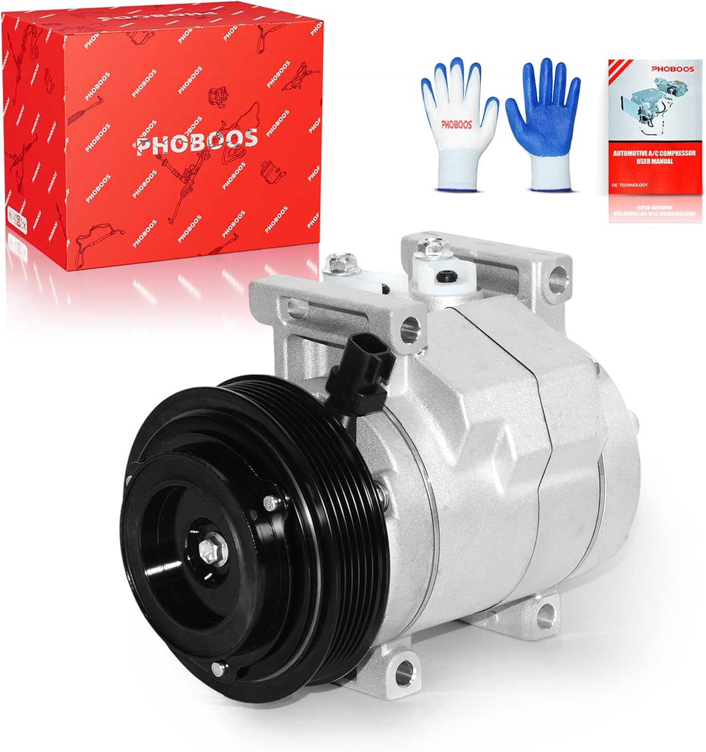 PHOBOOS A/C Compressor with Clutch Compatible with Jeep Grand Cherokee 2011-2016 & Dodge Durango/Challenger 2011-2015 & Chrysler 300 2011-2013, V6 3.6L, Fast Cooling, Ref. CO30008Z, 98311
