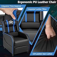 Vista 7 de Giantex Silla reclinable de masaje para juegos, sofá de juegos estilo carreras con respaldo reclinable, almohada lumbar de masaje, reposapiés Azul
