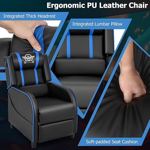 Miniatura 7 de Giantex Silla reclinable de masaje para juegos, sofá de juegos estilo carreras con respaldo reclinable, almohada lumbar de masaje, reposapiés