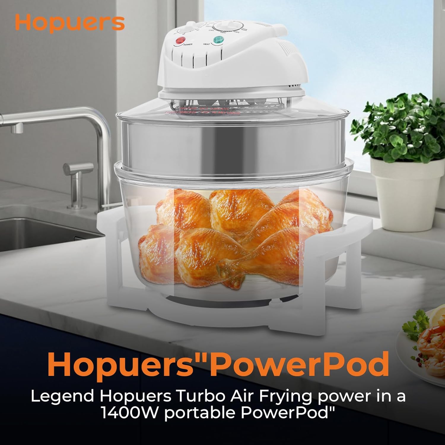 17L Turbo Air Fryer, Convection Oven, Oil-Less Electric Grill Roaster Bake Cooker, Portable Glass Air Fryer, Multifunction Cooker 360° Hot Air Fry/Roast, with Expansion Ring