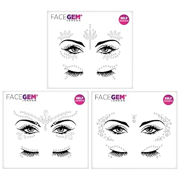 3 PCS Face Gems Face Jewels Self-Adhesive Rhinestone Face Jewels for Makeup, Party & Rave Looks - Eye Gems,Face Glitter, Self- Adhesive Festival Gems Festival, Glitter Tattoo,Face Gems Clear