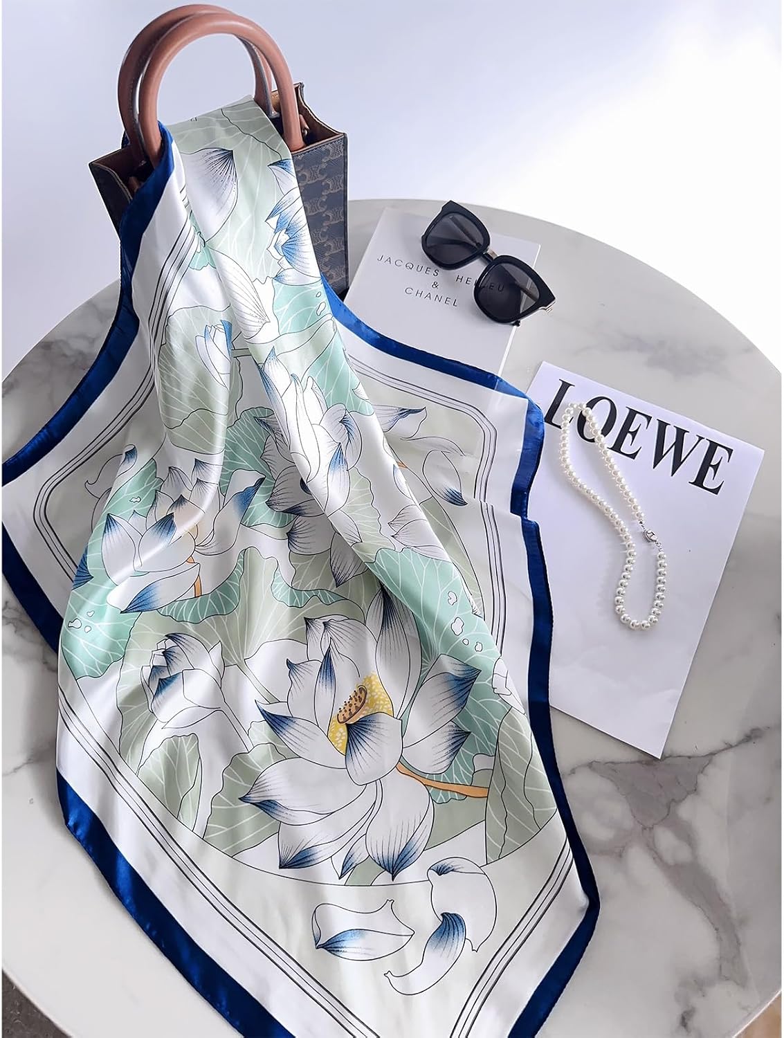 Silk Feeling Scarf For Women With Pearls Fashion Satin Head Neck Hair Scarves Lightweight Bandanas image 5