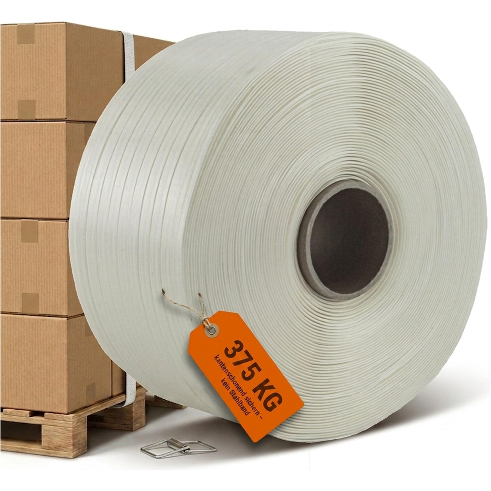 KK Verpackungen Textil Umreifungsband 13 mm x 1100 m | 2 x Rollen, 375 KG Reißfestigkeit, Kern 76 mm | Polyester Hotmelt verleimt | Zum Bündeln von Gütern & Paketen | Scharfkantig geeignet