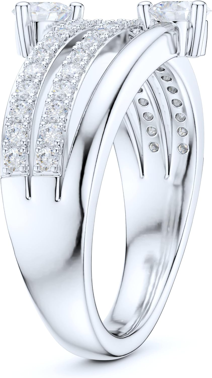 13mm Wide Sterling Silver Split Quadruplex Row Simulated Round Brilliant Cut Diamond or Moissanites Wedding Ring