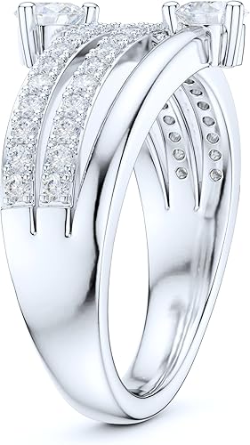 Vista 4 de Anillo de boda de plata de ley de 0.512 in de ancho con fila cuádruplex dividida de diamantes o moissanitas de talla brillante