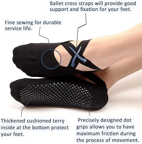 Miniatura 3 de Bevigorio Calcetines de agarre de pilates con correas y amortiguadores, calcetines de yoga con agarres para mujer, antideslizantes, agarre