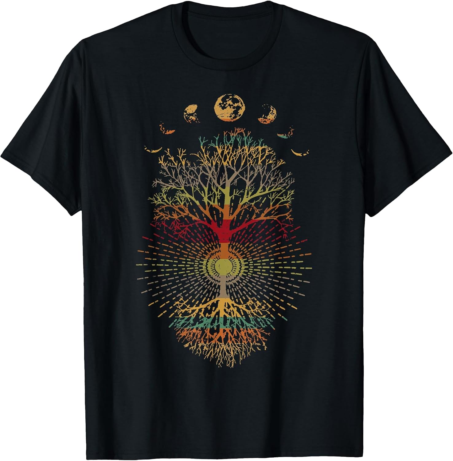 Phases of the Moon Retro 60's 70's Vibe Tree of Life T-Shirt