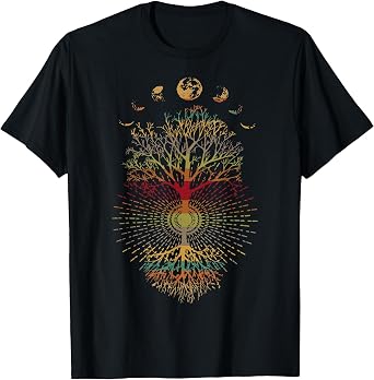 Phases of the Moon Retro 60s 70s Vibe Tree of Life T-Shirt
