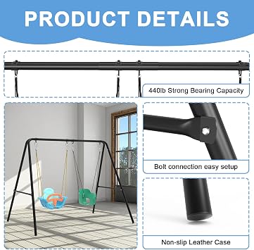 Semoprus 2-Seat Heavy Duty A-Frame Swing Stand, 440lb, with Ground Stakes