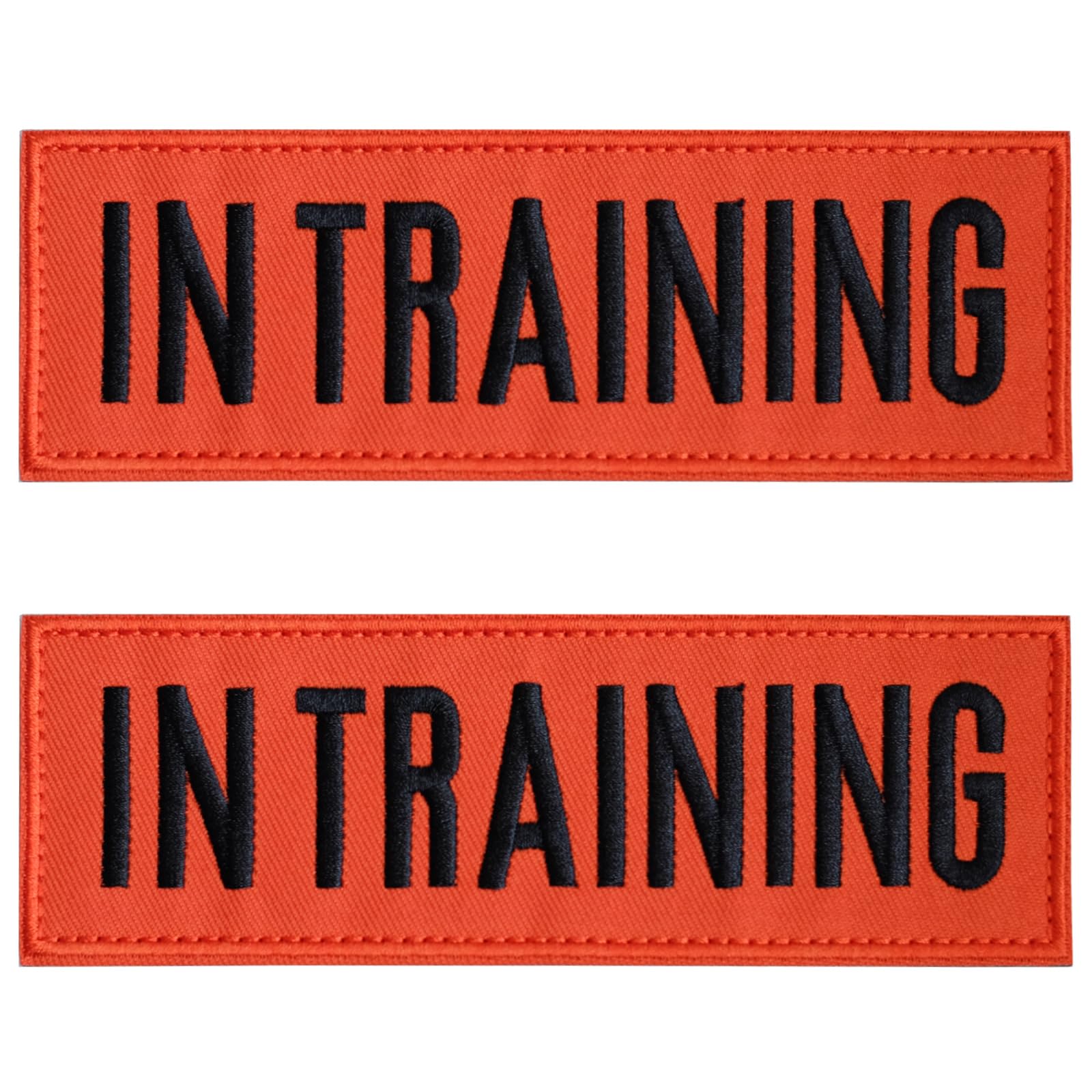FITZNORA Embroidered in Training Patches, 2 Pack Clear Sign with Hook and Loop Pieces, Easy to Read Tabs for Dog Vest Harness Collar, 4.7 x 1.5 inches