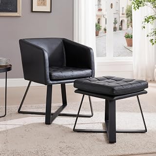 Butaca de Salón Moderno Butaca Individual de Cuero Sintético,Silla Ocio con Reposapies Sillón Relax de Negocio para Hogar/Oficina,Negro