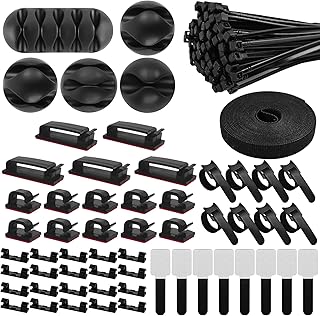 Samulee 157 Stück Kabelmanagement Set, Cable Management, Cable Holder Set mit 5 Silikon Kabelhalter, 15 Kabelclips Selbstklebend, 100 Kabelbinder, 20 Selbstklebende Kabelklemmen, für Zuhause & Büro