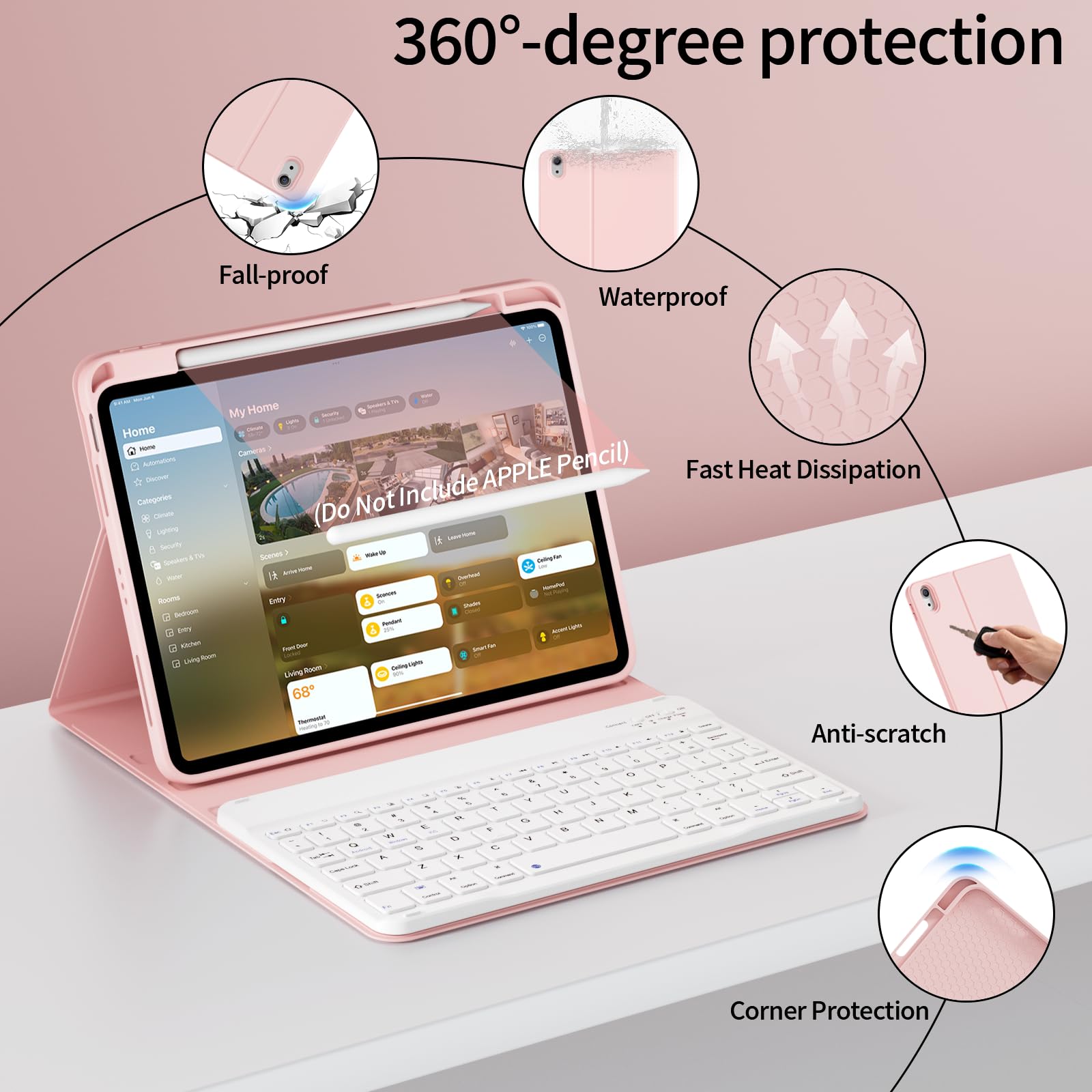 kenke Funda con teclado para iPad de 10.9 pulgadas (10.9 pulgadas 2022)/iPad A16 11ª (11 pulgadas 2025) con soporte izquierdo para lápices, delgada y ligera, funda para teclado Bluetooth inalámbrico