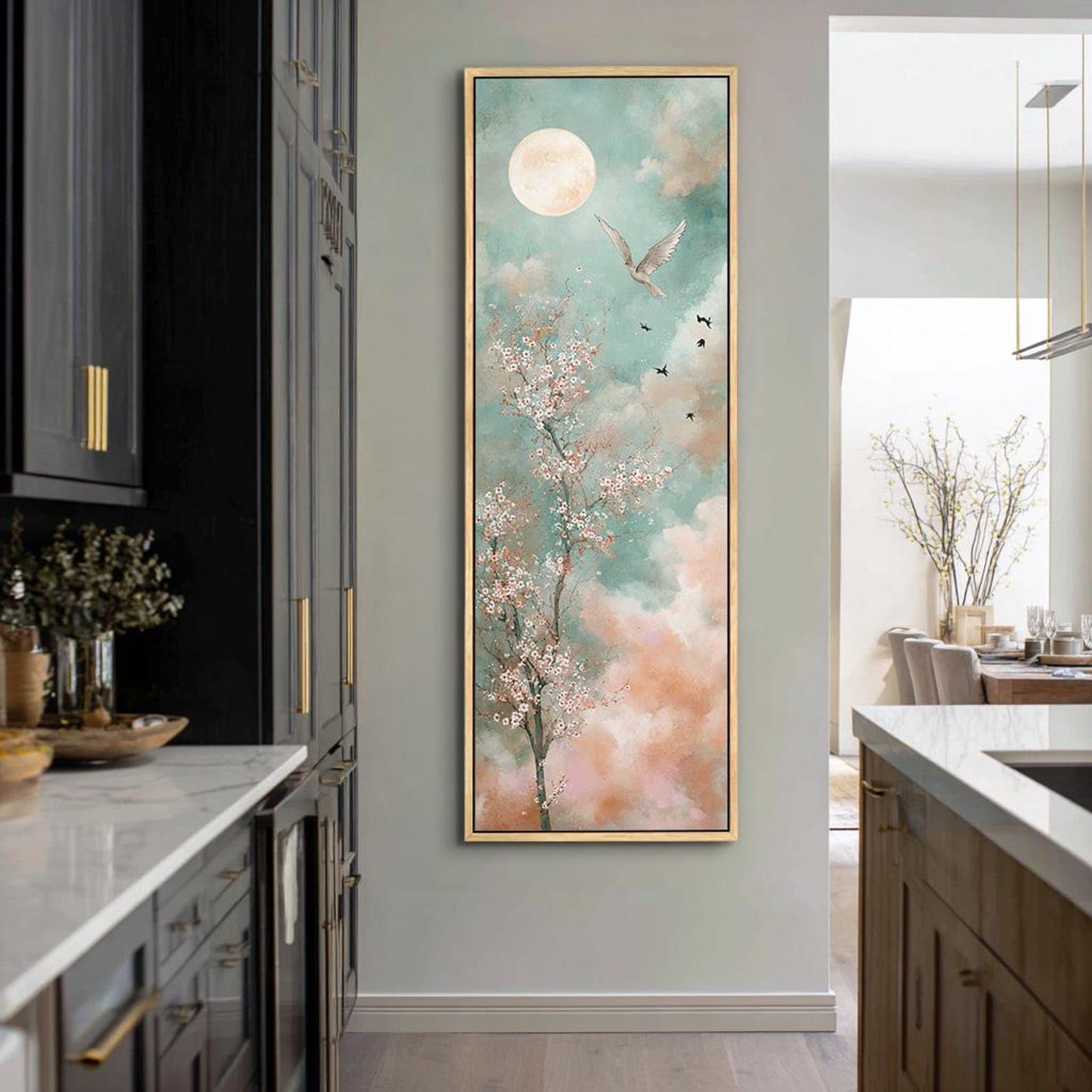 XBTYKPB Vertical Bird Canvas Painting, Modern Minimalist Decor, Abstract Wall Art, Long Narrow Scene Animals Painting Canvas(60x180cm/Frameless)