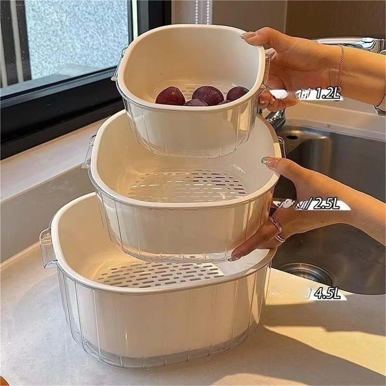Colador colador de plástico 2 niveles con bandeja, 3 uds Para Cocina