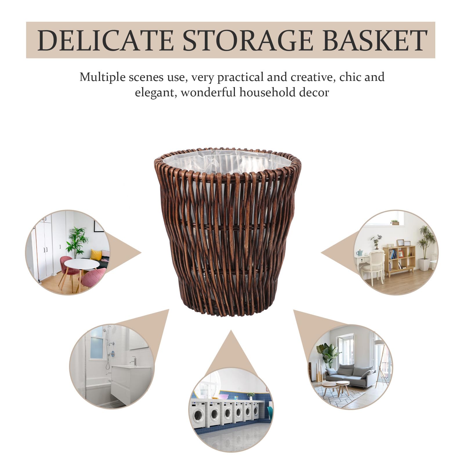 CALLARON Cestino Rattan Intrecciato Cestino per Carta da Bagno in Colore Retrò per Uso Domestico e Ufficio Elegante e Creativo