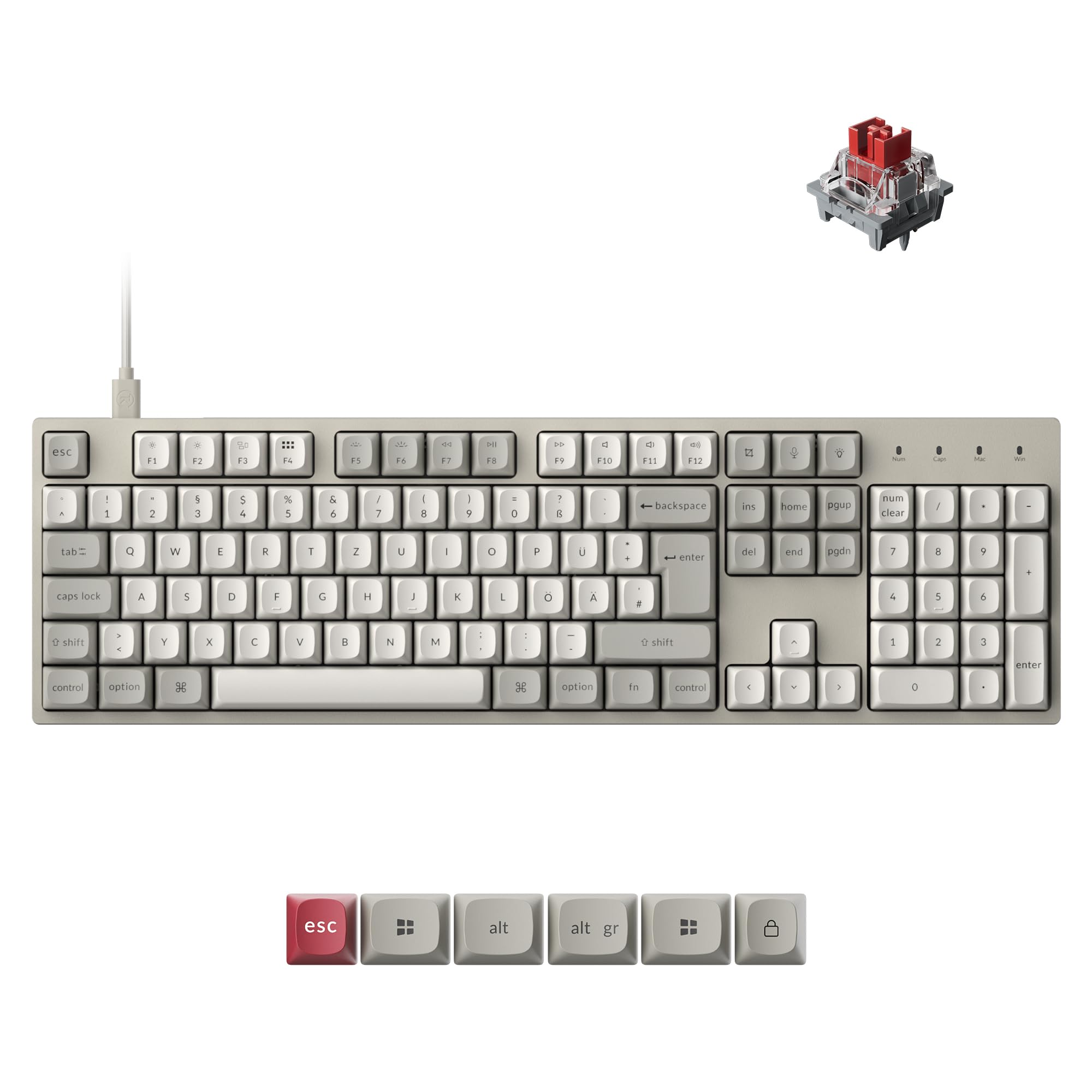 Keychron C2 Pro 8K kabelgebundene mechanische QWERTZ-Tastatur, Red-Schalter | 8000 Hz Abtastrate, ISO-DE-Layout, programmierbare via QMK/Launcher, RGB, Hot-Swap, PBT-Tastenkappen, für Mac, Windows, Linux