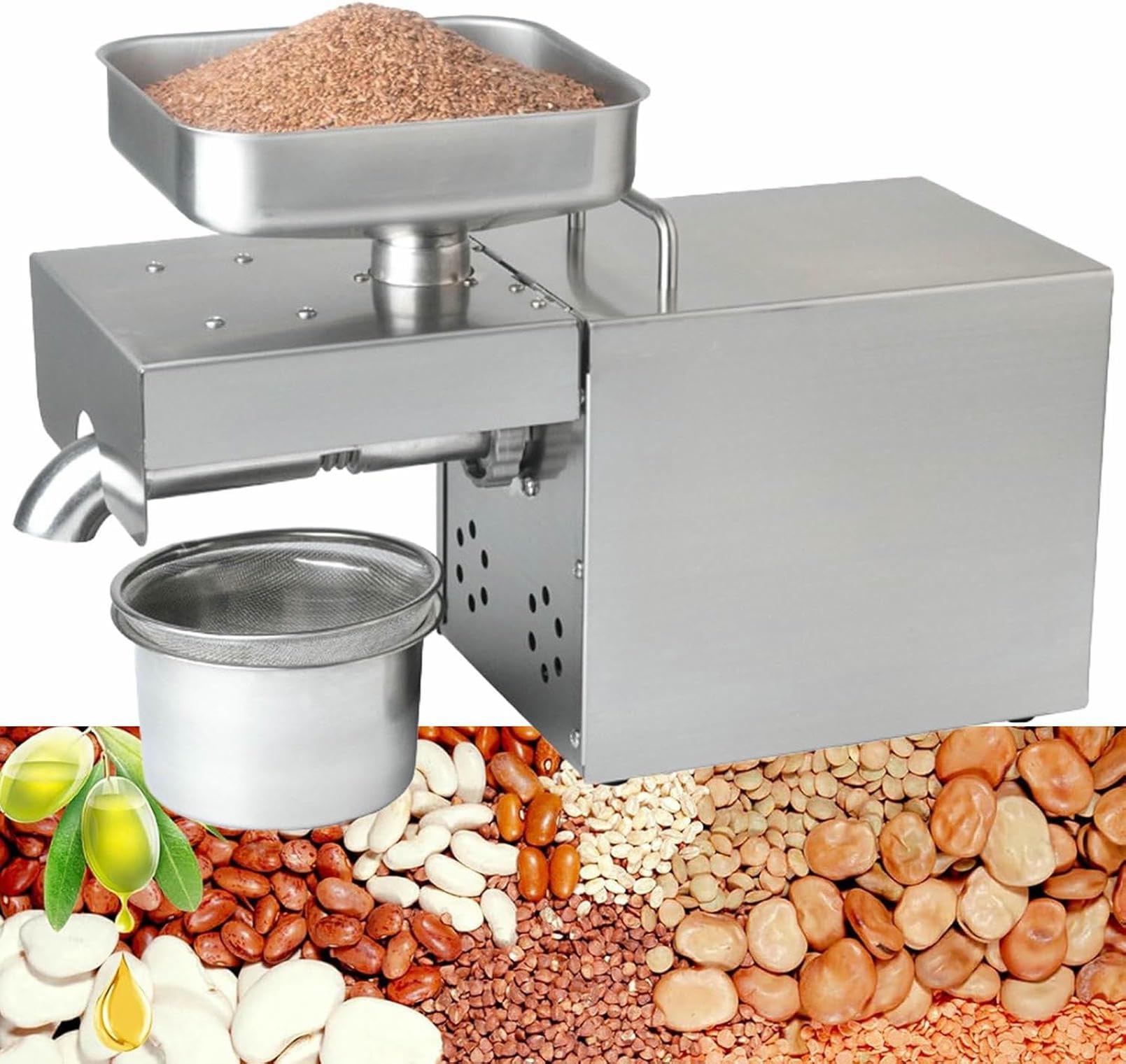 Oil Press Machine, Hot & Cold Extraction for Sesame Peanut Flaxseed Walnut, Automatic Temperature Control, Stainless Steel Home Use,