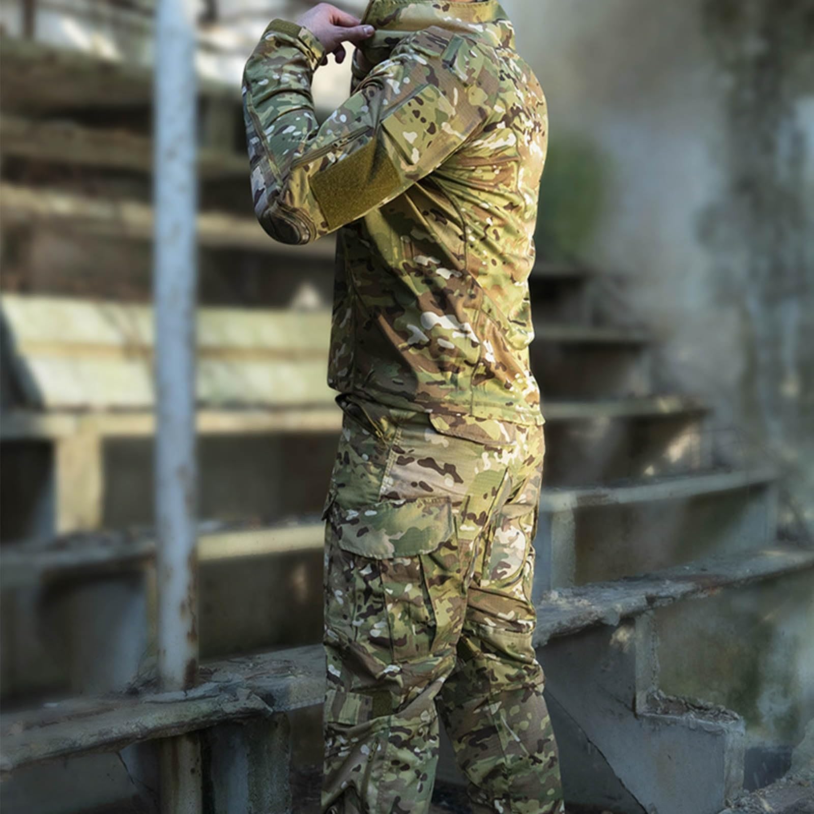 Conjunto de Uniforme de Camuflaje Ruso: Camisa y Pantalones con Rodilleras | Suave y transpirable, Comodidad elástica flexible, Puños ajustables, Entrenamiento al aire libre, Airsoft