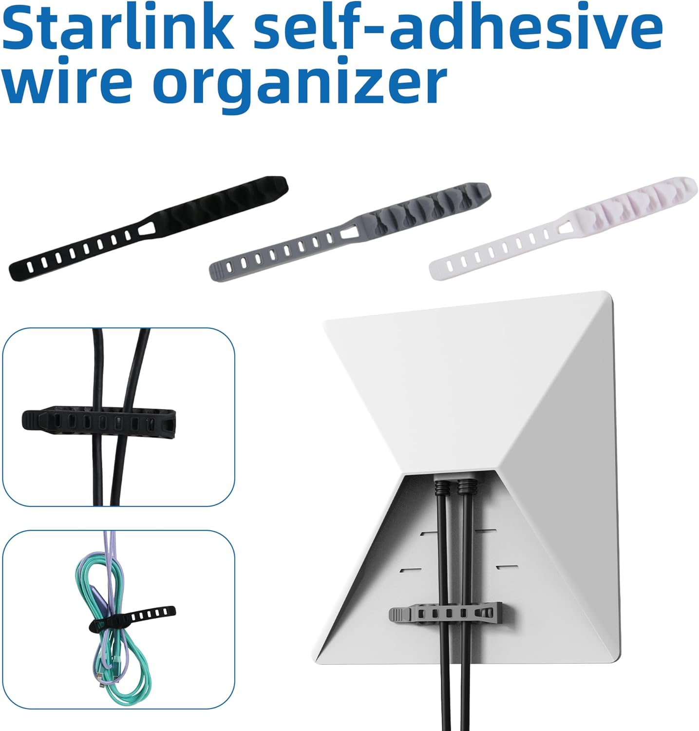 Self-adhesive Wire Organizer for Starlink Mini/Gen 2/Gen 3, Reusable Adjustable Cord Organizers for Cords & Electronics, Cord Wraps for Charging Cables, Cable Management for Home & Office (White)