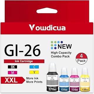 GI-26 Ink Bottles High Capacity GI 26 Ink Refill Bottles Replacement for Canon MAXIFY GX7020 GX5020 GX7021 GX6020 GX6021 GX4020 GX3020 Printer, 4-Pack (Black, Cyan, Magenta, Yellow)