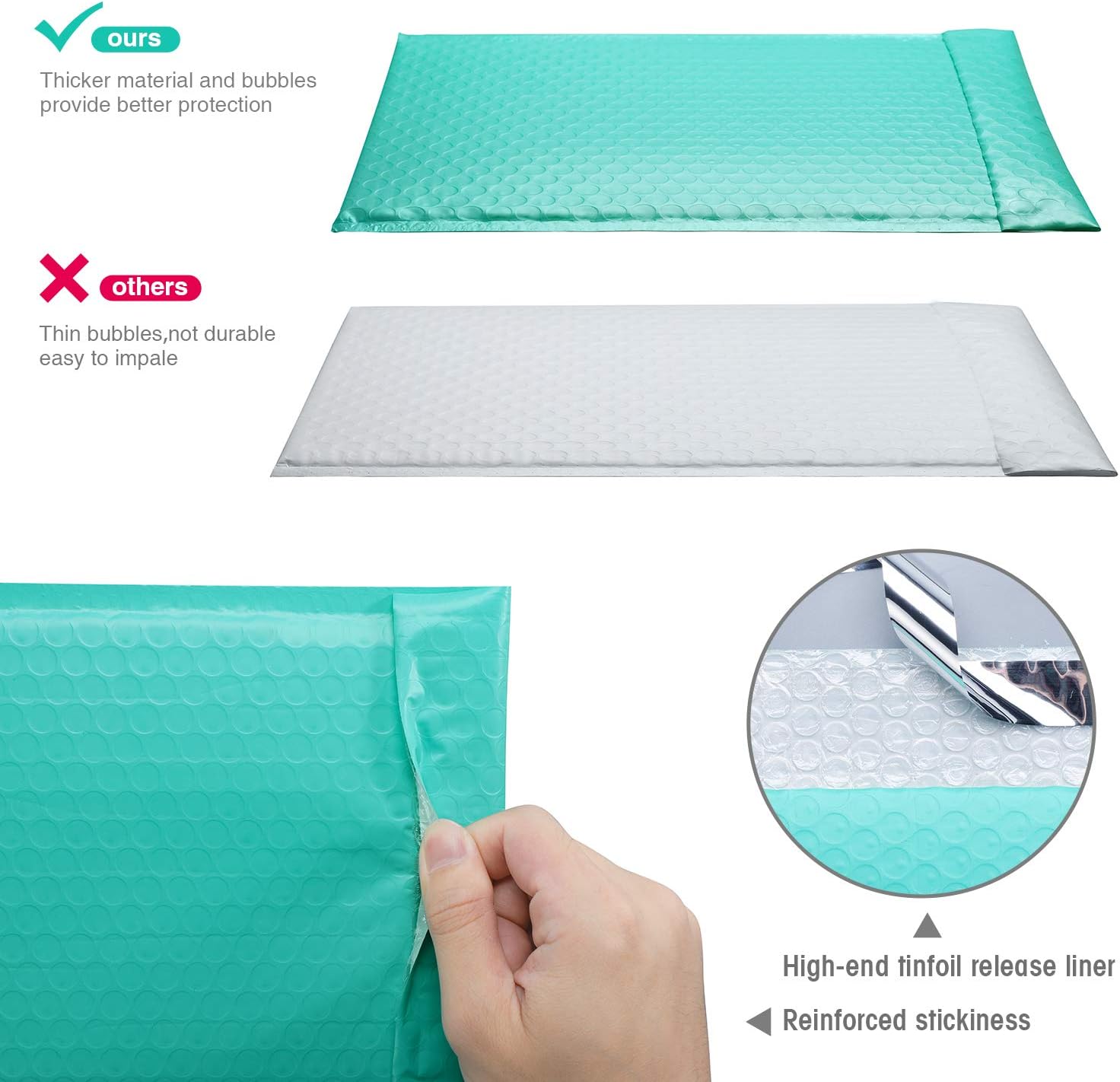 GSSUSA Teal Poly Bubble Mailers 8.5x12 Self-Seal Packaging Bags, Small Business Supplies, Padded Envelopes, Bubble Envelopes, Mailing Bags, Packaging for Small Business, Teal Bubble Mailer, 25 Pack : Office Products