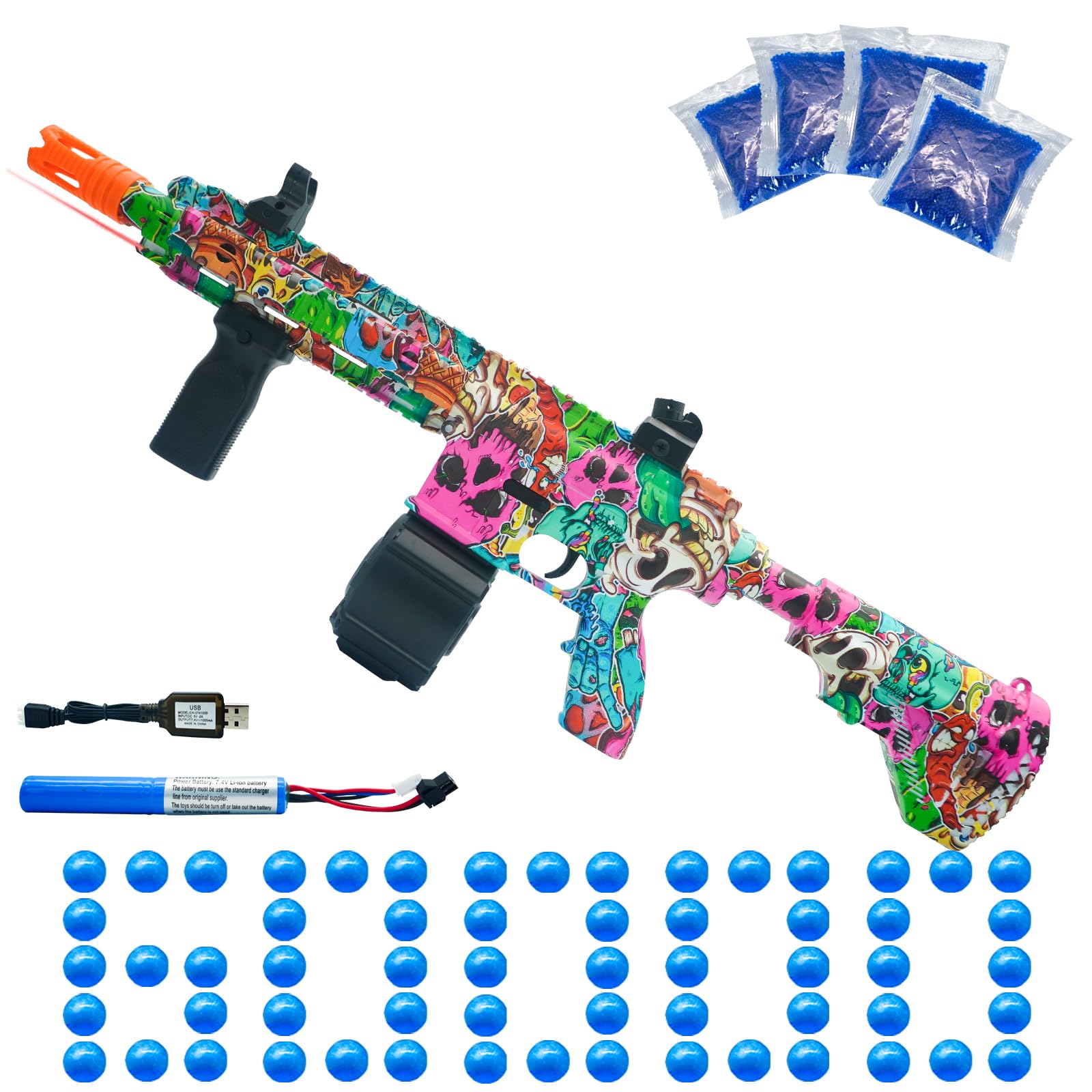 JIFTOK Electric Gel Ball Blaster - Automatic Splatter Ball Gun With 40000+ Gels, Goggles, Rechargeable Battery (Blue)