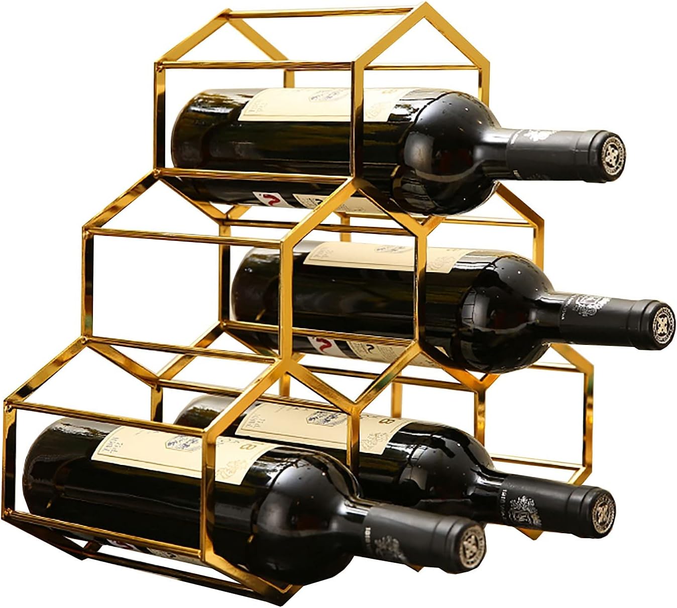 Wine Rack for 6 Bottles Free Standing Metal - Portable. Modern & Minimalistic Design for Wine Lovers，Gold