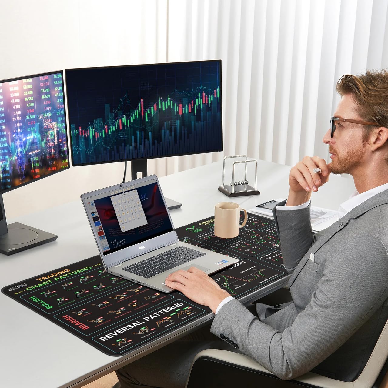 JIKIOU Stock Market Invest Day Trader Trading Mouse Pad Chart Patterns Cheat Sheet, XX-Large Computer Mouse Pad/Desk Mat with Stitched Edges Black 35.4x15.7 inch - 8