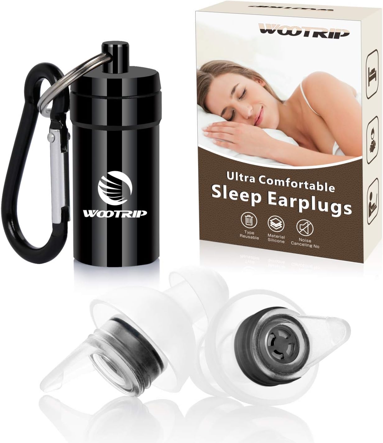 Ear Plugs, WOOTRIP SNR 32dB Sleeping Earplugs Comfortable & Resuable with Aluminum Carry Case for Sleeping, Snoring, Hearing Protection, Noise Sensitivity Conditions and More (Black)