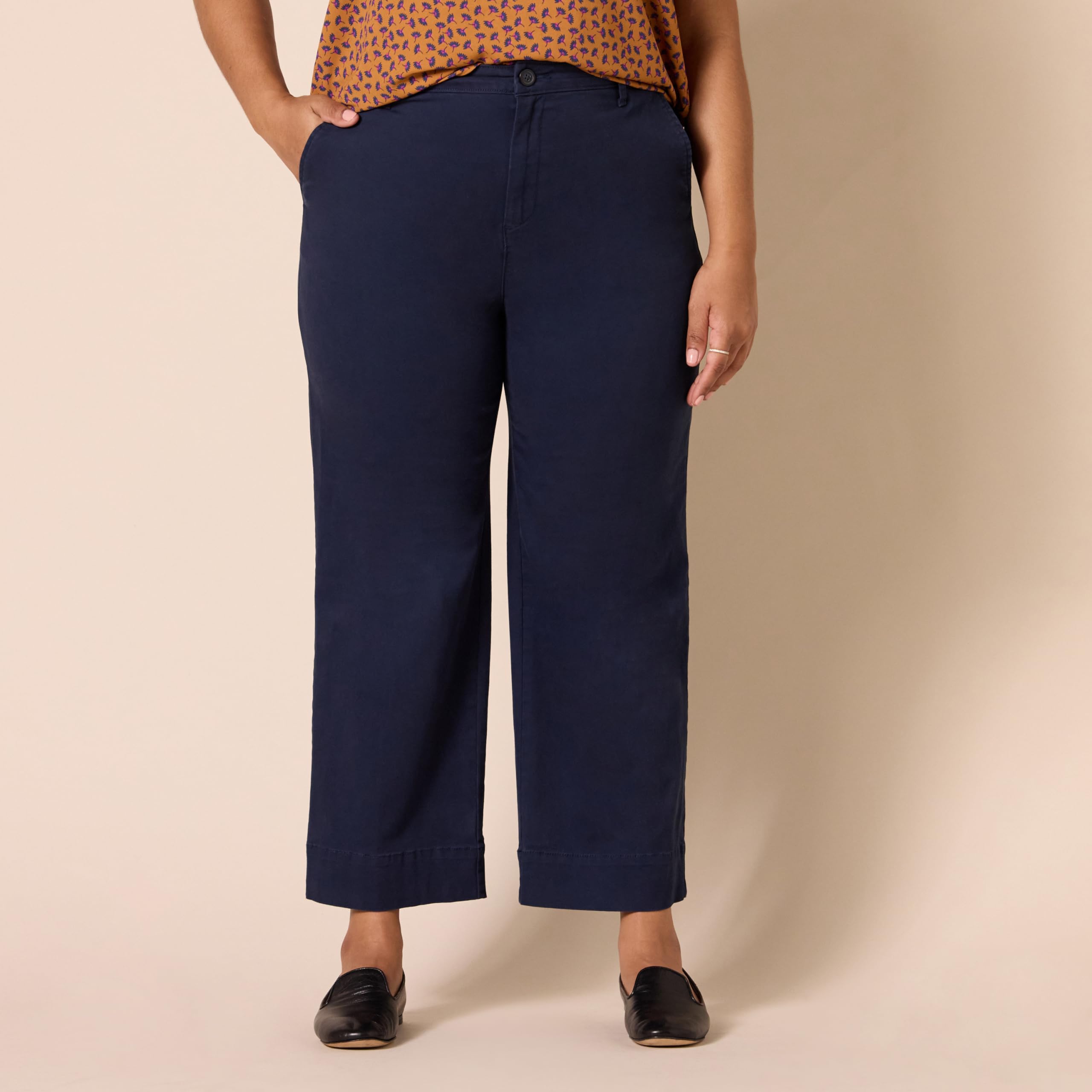 Amazon Essentials Femme Pantalon kaki taille haute, coupe ajustée, longueur cheville, jambe large