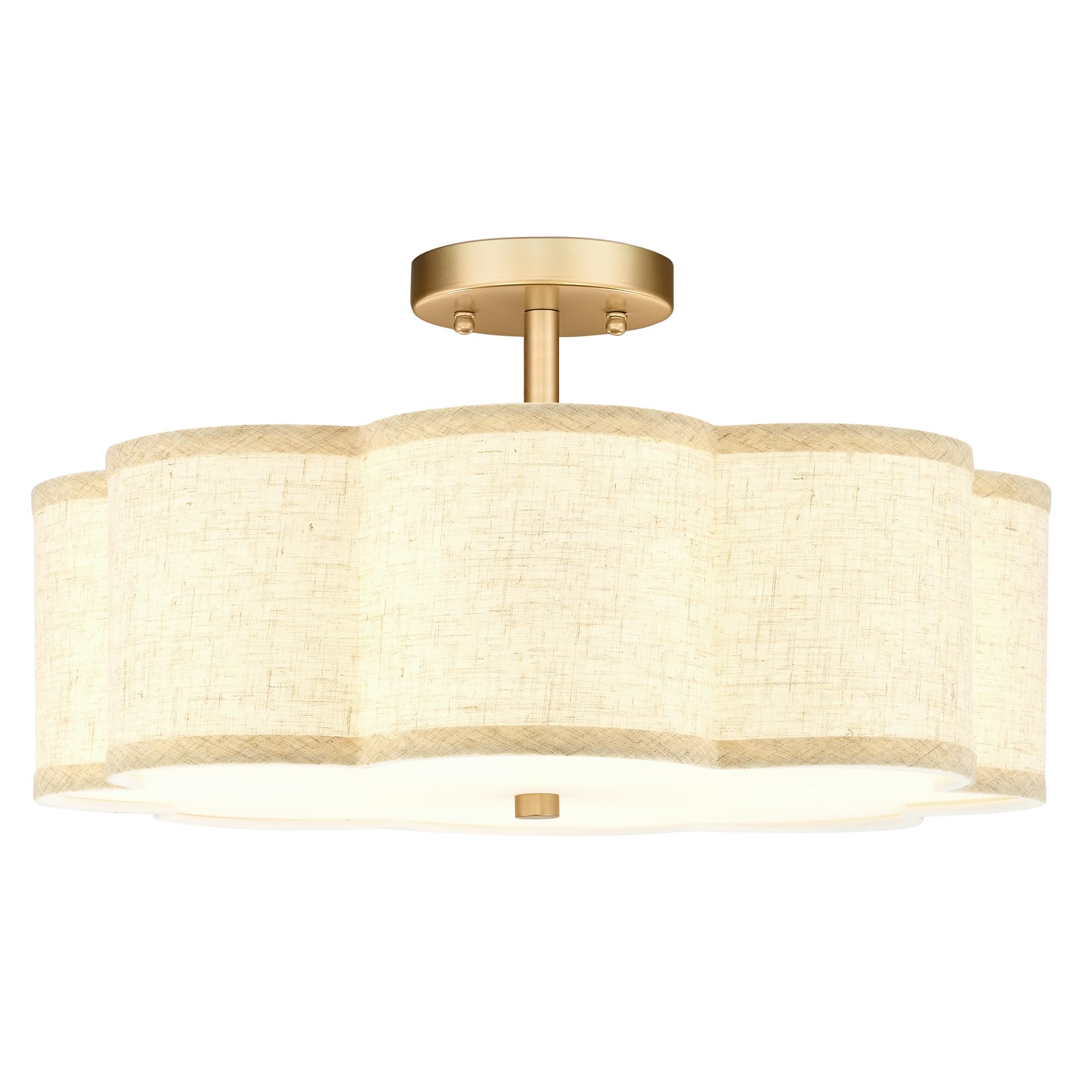 Audickic Gold Semi Flush Mount Ceiling Lights, 4-Light 18" Brass Light Fixtures Ceiling Mount with Linen Fabric Drum Shade in Flower Shape for Nursery Bedroom Kitchen Hallway, AD-22009-4SF-GD-B โ image 1