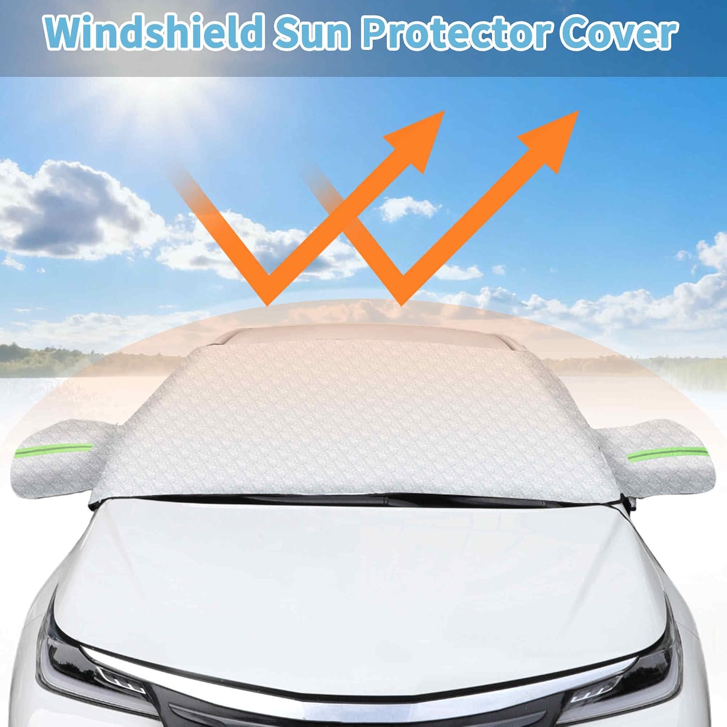 4-Layer Windshield Snow Cover for Ice UV Frost - Wiper & Mirror Protector Windproof Sunshade for Cars Compact SUV Silver Tone (62" x 43")