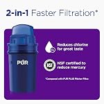 PUR 7-Cup Pitcher Water Purifier Filter with 1 Genuine PUR Filter, Small Capacity, 2-in-1 Powerful, Faster Filtration, Lasts 2 Months or 40 Gallons, Dishwasher Safe, White/Blue (PPT700W)